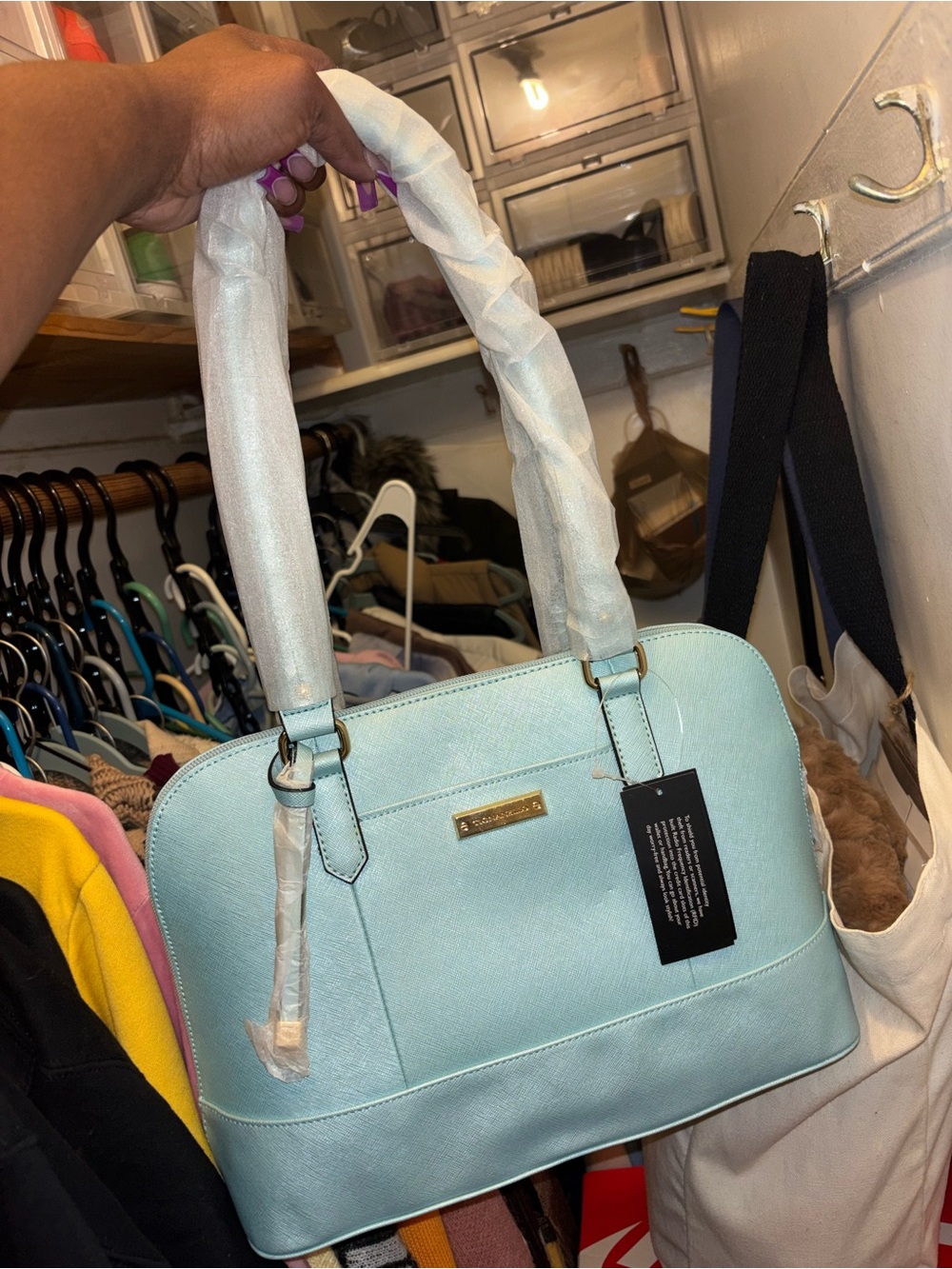 Tignanello Mint Blue Dome Satchel Handbag